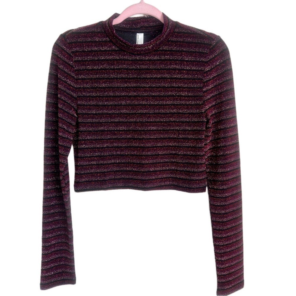 NWOT Women American Apparel Metallic Stripe Long Sleeve Top